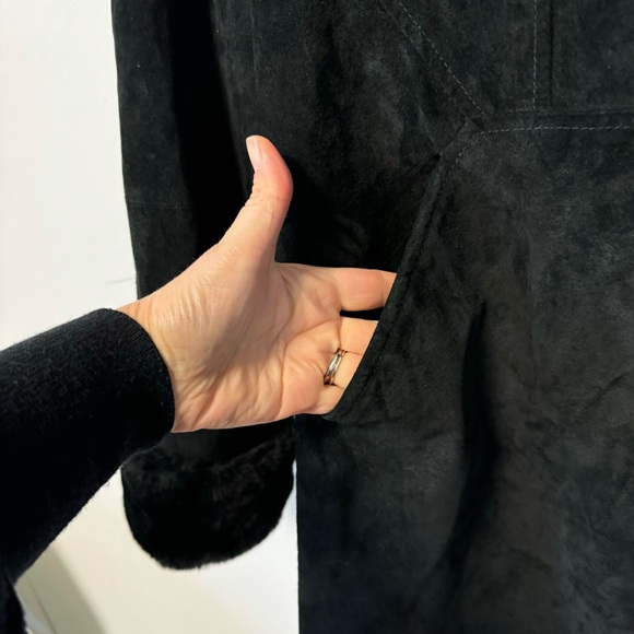 Vintage Black Suede Coat Whimsigoth Faux Fur Leather Jacket Womens Medium - Picture 6 of 9